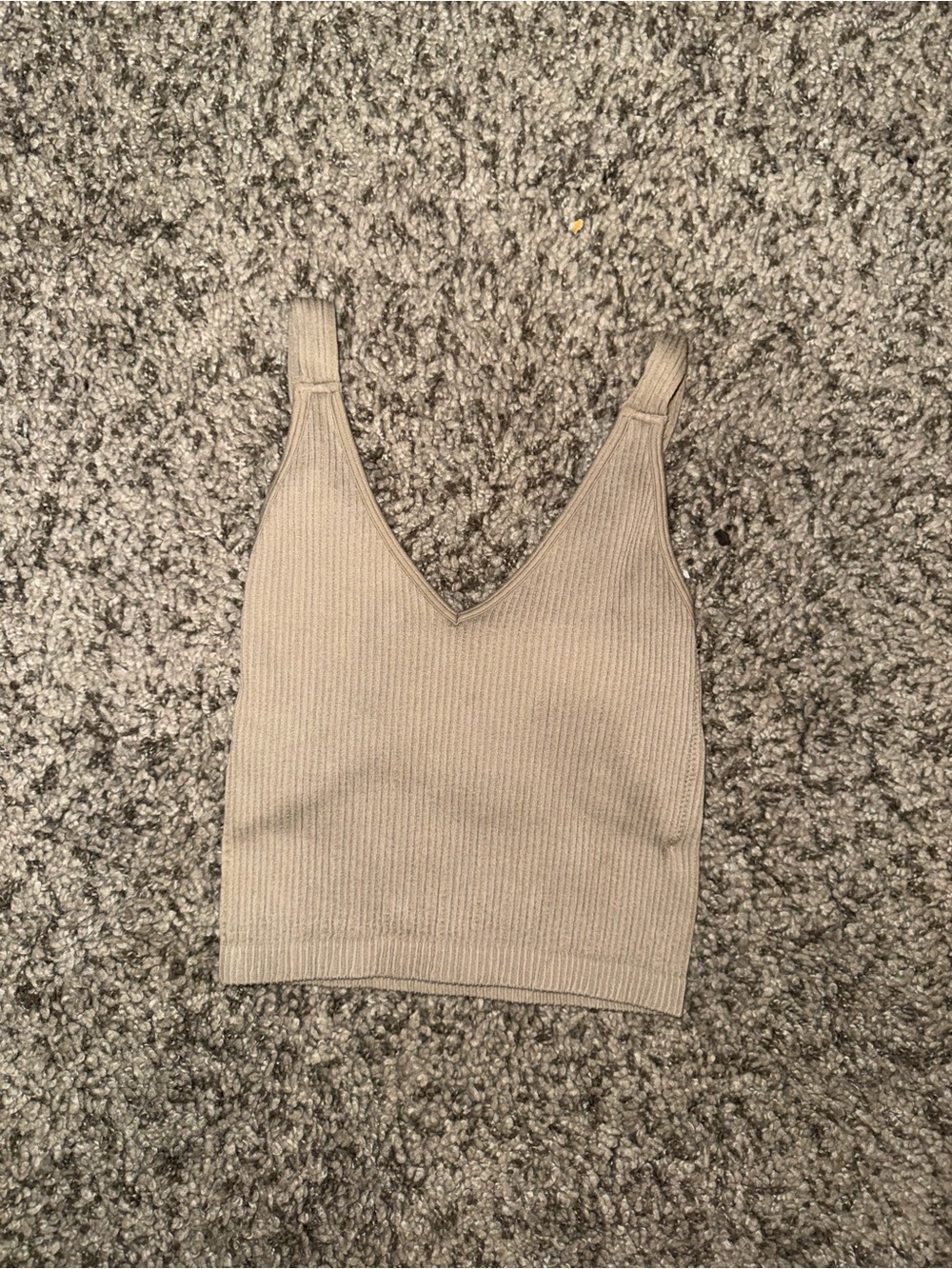 V-Neck Ribbed Knit Tank Top - Taupe